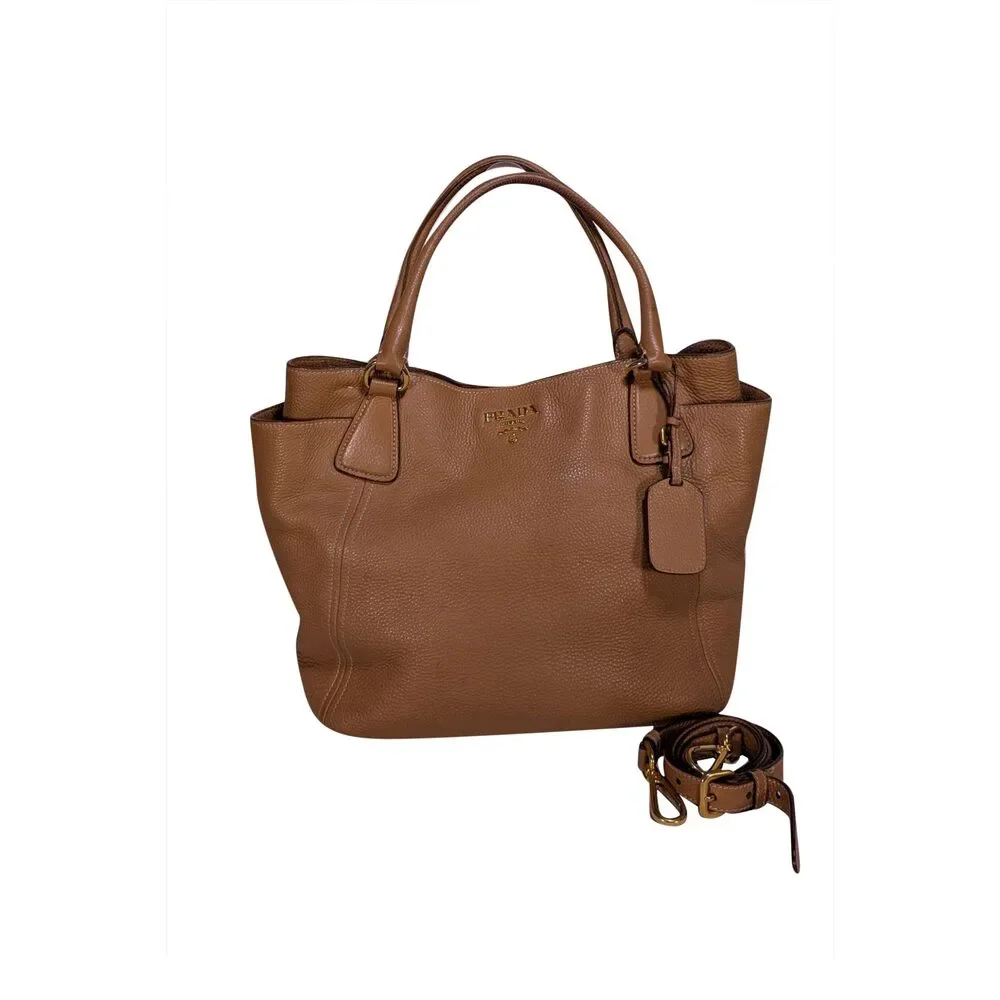 Prada - Tan Pebbled Leather Vitello Daino Satchel Bag